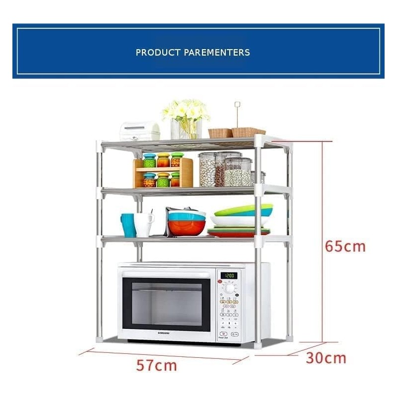 3 طبقات رف الميكروويف رف المطبخ رف التوابل منظم المطبخ رف تخزين المطبخ، رف منظم الحمام، رف منظم الكتب، رف منظم الاحذية، فضي