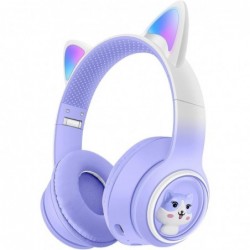 Casque Chat | Écouteurs d'oreille Chat sans Fil Brillants dégradés | Casque Confortable Mignon, Casque à Sangle tête réglable