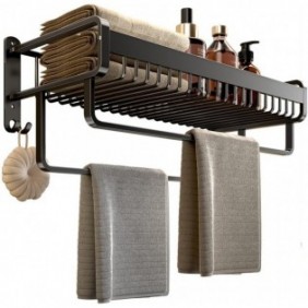 Mesh Basket Bathroom Towel Rack No Space Aluminum Black